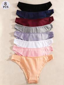 8pcs/Pack Basic Pure Cotton Women's Panties, Soft Solid Color, Suitable For All Seasons And Sports - Multicolor - View 3