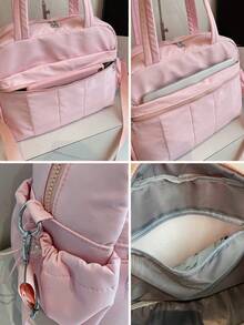 大容量纯色简约尼龙轻便手提行李包，多口袋拉链设计，带干湿分离隔层，适合健身、瑜伽、上学、旅行、度假等场合，可作旅行包、过夜包、耐用旅行收纳包、邮轮必备、度假必备，男女皆宜。