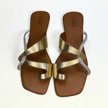 Women's Flat Slide Sandals Glitter Rhinestone Casual - Vàng - Xem 5