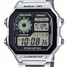 Casio Đồng hồ điện tử thời trang unisex, dây đeo thép không gỉ kiểu cổ điển, mặt vuông, tích hợp lịch, báo thức và bấm giờ, chống nước, phù hợp đeo hàng ngày B650WC-5A/AE-1200WHD-1A - Đen và trắng - Xem 4