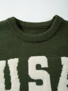 Winter Men's Unisex Versatile Casual Crew Neck Long Sleeve USA Letter American Flag Knit Pullover Sweater
