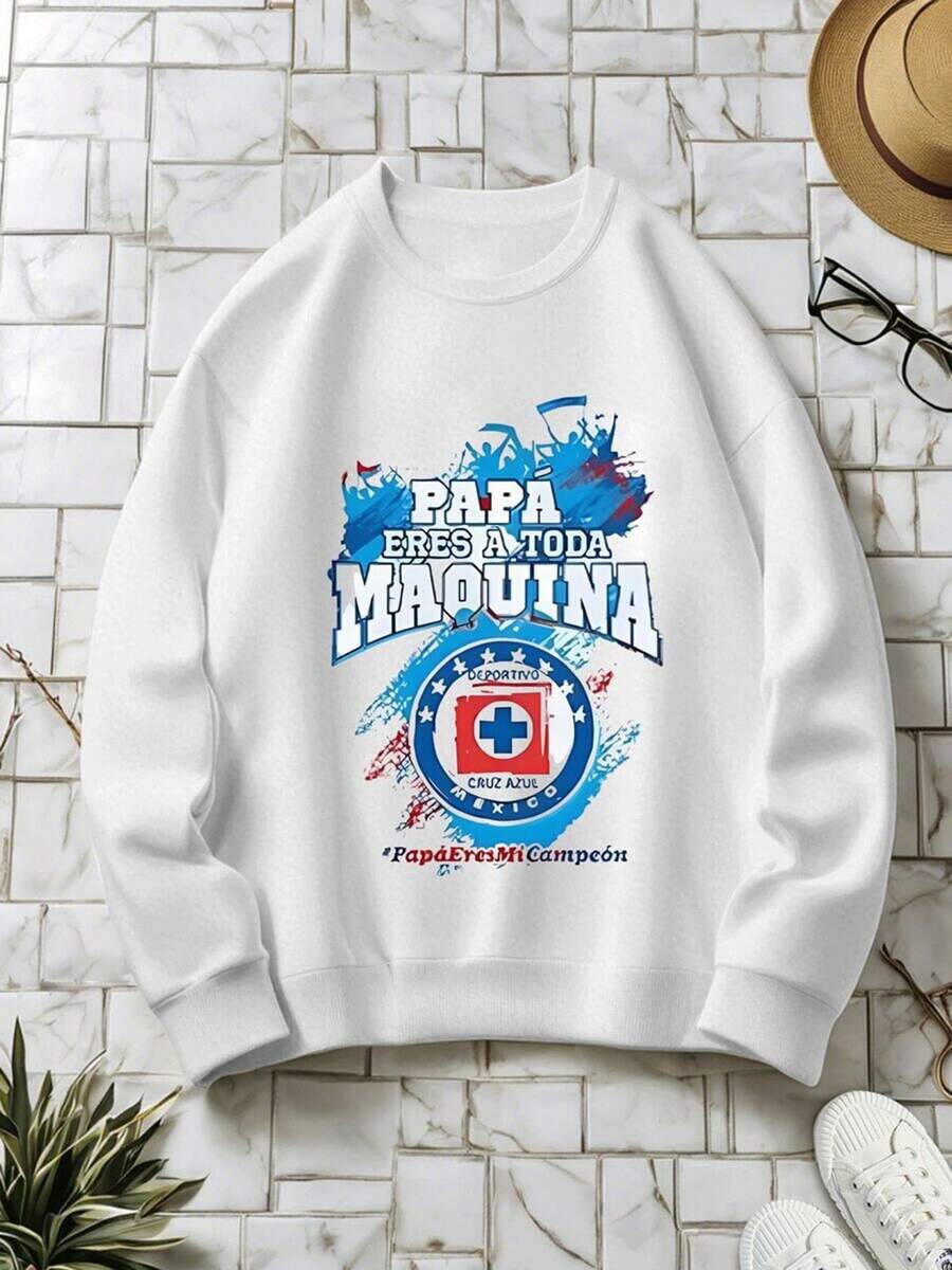 Men's Soft Cotton Hoodie,Sporty Design With Text Dad You Are At Full Speed And Cruz Azul Mexico Motif,Casual And Modern Style.,Fall Hoodies,Men's Fall Clothes,Street Wear,Halloween,Mens Hoodies,Y2k Clothes,Jesus Hoodie,Thanksgiving Day,Nightmare Before Christmas,Christmas - 白色 - 查看 1