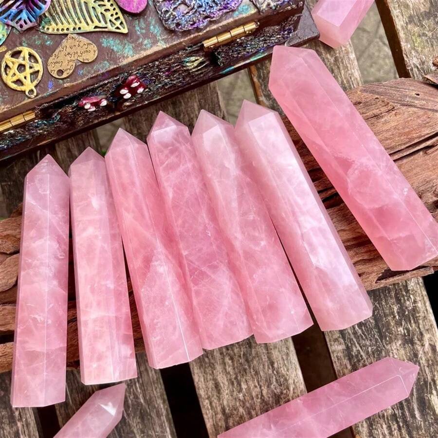 1pc Elegant Rose Quartz Column Crystal - Natural Pink To Magenta Shades, Smooth Polished Hexagonal Prism For Home Decor, Meditation, Jewelry Making - Decorative & Functional Crystal Gift For Valentine's, Weddings, Spiritual Spaces, Rose Quartz Jewelry, Meditation Accessories