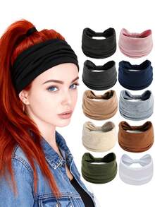 1pc Adjustable Elastic Exercise Headband, High Stretch Sports Sweatband, Breathable Absorbent Wide Band, Suitable For Pilates Workout, Solid Color Sports Hair Tie Headpiece Women Bandanas Winter Hair Accessories Winter Hair Bands Warm Head Wrap - Multicolor - View 1