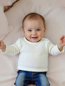 Pijamas unisex de otoño para bebé, paquete de 3, camisetas de manga larga acanaladas con rayas de color liso, de 0 a 12 meses - Colores mixtos - Ver 9