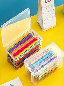1pc/3pcs/5pcs Large-Capacity Transparent Pencil Case | Plastic Pencil And Crayon Organizer Box With Paint Finish | Stationery Storage For Colored Pencils, Markers, Watercolor Pens