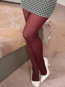 1 Pair Women's Vintage Wine Red Stockings, Casual Pantyhose Leggings For Dress, For Christmas Gift - 酒紅色 - 查看 4