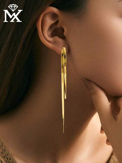 1 Pair Of Fashionable Minimalist 925 Sterling Silver Flat Snake Chain Long Fringe Earrings Suitable For Ladies' Everyday Wear And Party Occasions