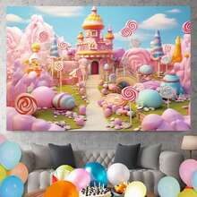 1pc Candyland Backdrop Fantasy Sweet Candy Castle Photography Background Girls Birthday Candyland Theme Party Decorations Banner Photo Studio Props