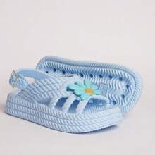 Kit Of 2 Pairs Of Girls' Daisy Sandals, Lightweight And Comfortable, Braided School Shoes - 藍色+焦糖色 - 查看 2
