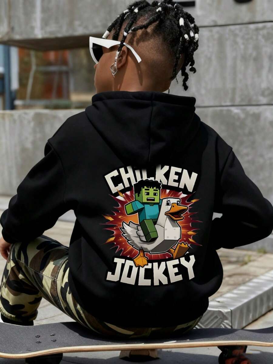 Teenage Boys' Casual Hooded Sweatshirt With Cartoon Graffiti Print, Suitable For Autumn/Winter Wear, For Shopping, Gathering, Travel And School