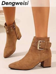 Camel Versatile Elegant Commuter Side Zipper Mid-Heel Pointed Toe Comfortable Vacation Evening Party Versatile Autumn/Winter Fashion Ankle Boots For Women