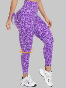 Women's High Waisted Yoga Sports Leggings, Fashionable Women's Sports Leggings, Sports Pants. Back Waist Pocket Design, Sporty Tie Dye High Waisted Sports Leggings, Suitable For Yoga Women's Pants - 紫色 - 查看 3
