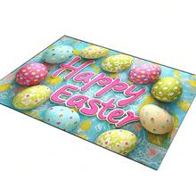 1pc 2D Flat Flannel Happy Easter Egg Pattern Anti-Slip Washable Polyester Door Mat – Vibrant Spring Decor For Porch, Kitchen, Hallway, Bedroom & Balcony, Lightweight & Durable Home Decoration