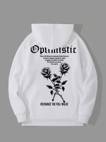 Krometka 男士秋冬街头时尚乐观玫瑰印花黑色连帽卫衣 - 白色 - 查看 4