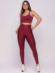 Premium Suplex Fitness Set With Pants And Non-Transparent Cup Top, Fitness Gym Clothing Kit, High Compression Leggings - 所有瑪薩拉酒 - 查看 1