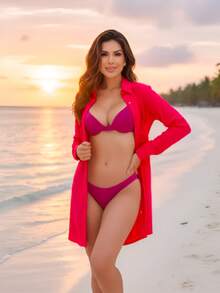 Beach Cover-Up Long Sleeve With Pocket Button Closure Beachwear Chemise Casual Sexy Boho Vacation Beachwear Beach Holiday Vacation Bachelorette Party Travel Spring-Summer - Rosa - 查看 10