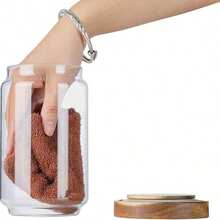 Cloud Bead No.1 Small Glass Storage Jar With Airtight Lid, Coffee Container With Wooden Lid, Glass Canister For Storing Beans, Rice, Sugar - Multicolor - View 3