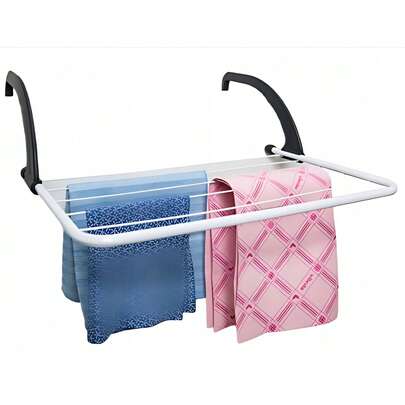 Droogrek voor op de vensterbank, gemaakt van ijzer met een verwarmingselement, zonder boren. Geschikt voor buiten, balkon, terras, balkon, enz. Opvouwbaar droogrek, ruimtebesparend, multifunctioneel, geschikt voor het drogen van diverse artikelen, robuust, kan ook als opbergrek gebruikt worden. Opvouwbare haken, gemakkelijk op te bergen wanneer niet in gebruik. Verstelbare haken aan de voor- en achterkant, geschikt voor verschillende locaties. Afgewerkt met geëmailleerd metaal, duurzaam.