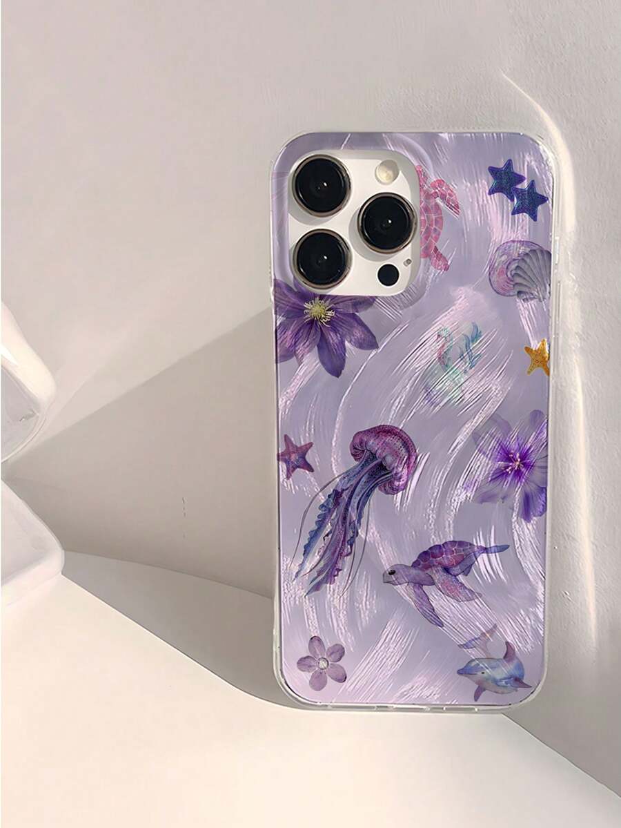 海洋 1 件独特紫色水母和海星图案防水防摔防软手机壳保护套适用于苹果手机
