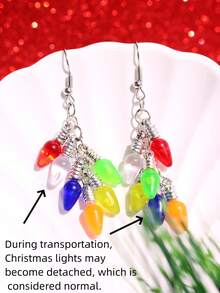 1 par de pendientes colgantes con luces navideñas multicolores, de moda, únicos y originales para mujeres, adecuados para fiestas navideñas