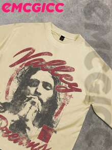 Manfinity Y2k Long Sleeve Shirts ,Graphic T Shirt Cotton 250g,Fashionable Hip-Hop For Men -  Long Sleeve T-Shirts, Funny Vintage Shirts,Regular Fit, Street Style, Digital Print,  Ideal Gift - 米色 - 查看 4