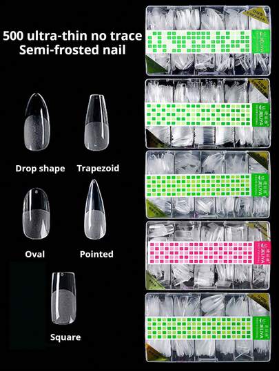 500 Stück/Box halb-matte, vollständige Abdeckung, kurze mandelförmige quadratische Stiletto-ovale Sarg-förmige französische Kunstnägel, Gel-matte, klare Nagel-Aufkleber, ultra-dünn, ohne Politur, keine Markierung, Nagel-Aufkleber mit dickem Vorderteil und dünnem Rückenteil, passt besser und ist stabiler, Original-Nägel, 10 Größen, schnelle Verlängerung, geeignet für Frauen und Mädchen, Nagelsalon und Heimgebrauch, DIY Urlaubsgeschenke, Nagel-Werkzeuge