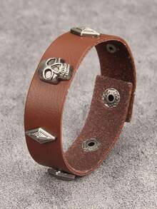 1 pieza Brazalete vintage estilo punk rock con calavera, brazalete de PU personalizado unisex para moda y actuaciones, regalo de Halloween, accesorio diario