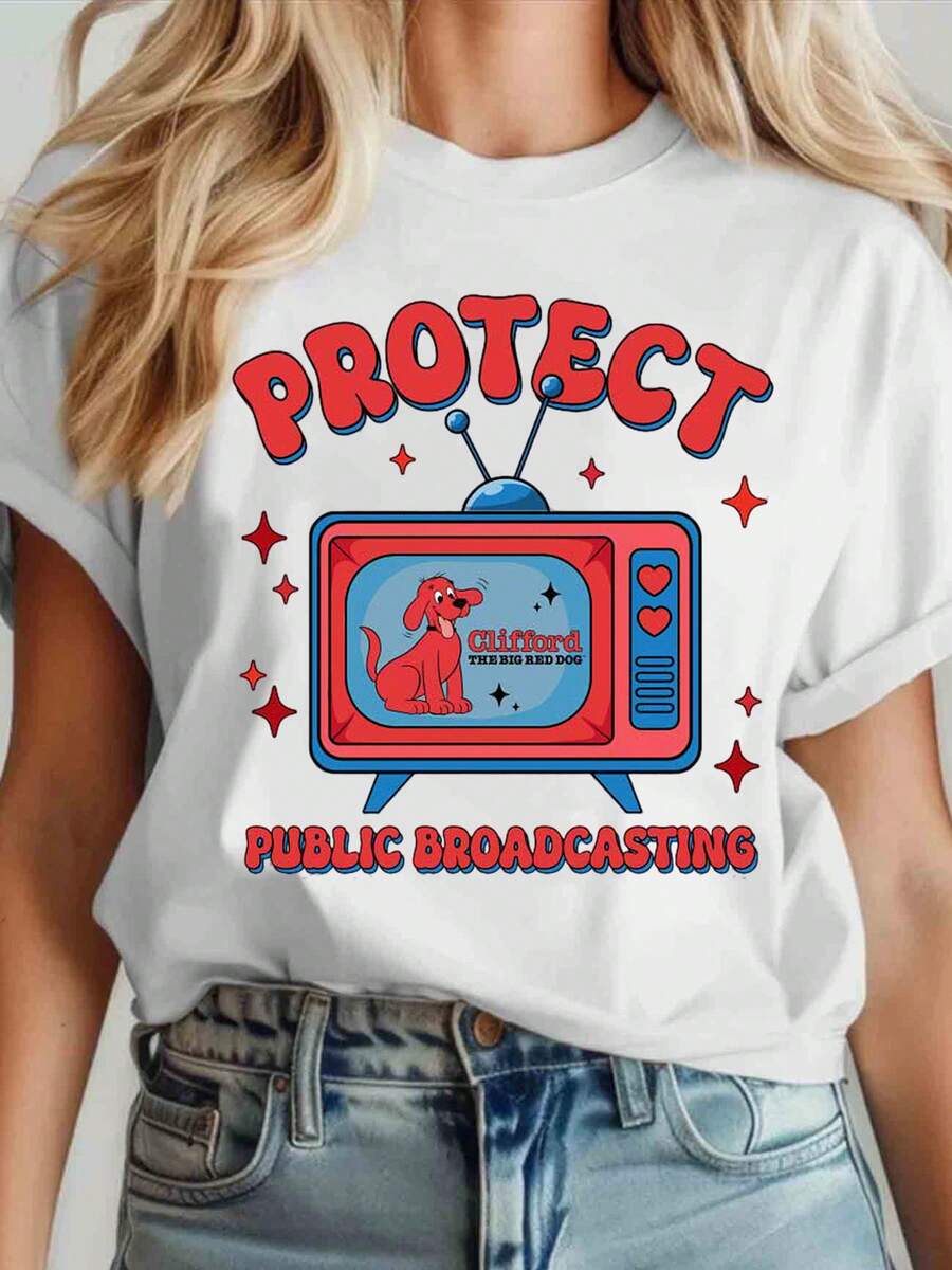 Protect Public Broadcasting Retro TV Dog T-Shirt For Women And Men – Vintage PBS Inspired Graphic Tee With Classic Design, Perfect For TV Lovers, Nostalgic Gifts, And Everyday Wear - trắng - Xem 1