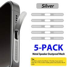 ZYONS 5 piezas para iPhone 17 Pro Max/17 Air/16 Pro Max/16/15/14/13/12 Series, rejilla de metal antipolvo para altavoz, hecha de material de metal duradero, en colores negro/plateado/naranja cósmico/dorado/verde/rojo/azul/morado/titanio del desierto y talla grande colores