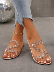 1 đôi sandal nữ thiết kế thời trang, quai trong suốt, đính pha lê, kiểu xỏ chân tiện lợi, thích hợp cho tiệc tùng, hẹn hò, đi chơi, đi học, đi biển, nghỉ lễ, và các hoạt động ngoài trời hàng ngày. - Vàng - Xem 6