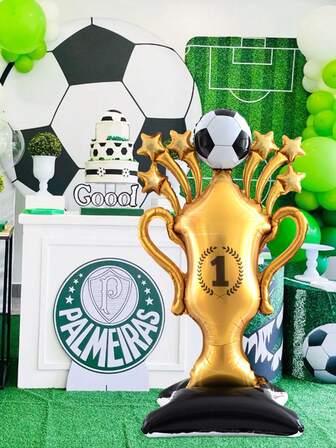1 st. jättestor stående fotbollstroféballong i aluminiumfolie, lämplig för födelsedagsfestdekoration, fotbollstemafest, fotbollsmatch, heminredning, sporttemafest, fest, inomhus- och utomhusdekoration, fotbollsplandekoration