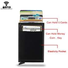 Tarjetero emergente de doble metal, bloqueador anti RFID, billeteras de aluminio para hombres, billetera inteligente mágica, pequeña y minimalista - Negro - Ver 4
