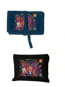 Velvet Tarot Card Storage Bag, Featuring Vibrant Cosmic Tarot Card Pattern, Dual-Tone Blue & Purple, Drawstring Closure, Soft Fabric Protective Case, Portable Card Holder, Suitable For Storing Tarot Cards And Small Items - Multicolor - View 18