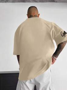 K-GLORY 男士休闲百搭简约印花短袖T恤 - 杏色 - 查看 4