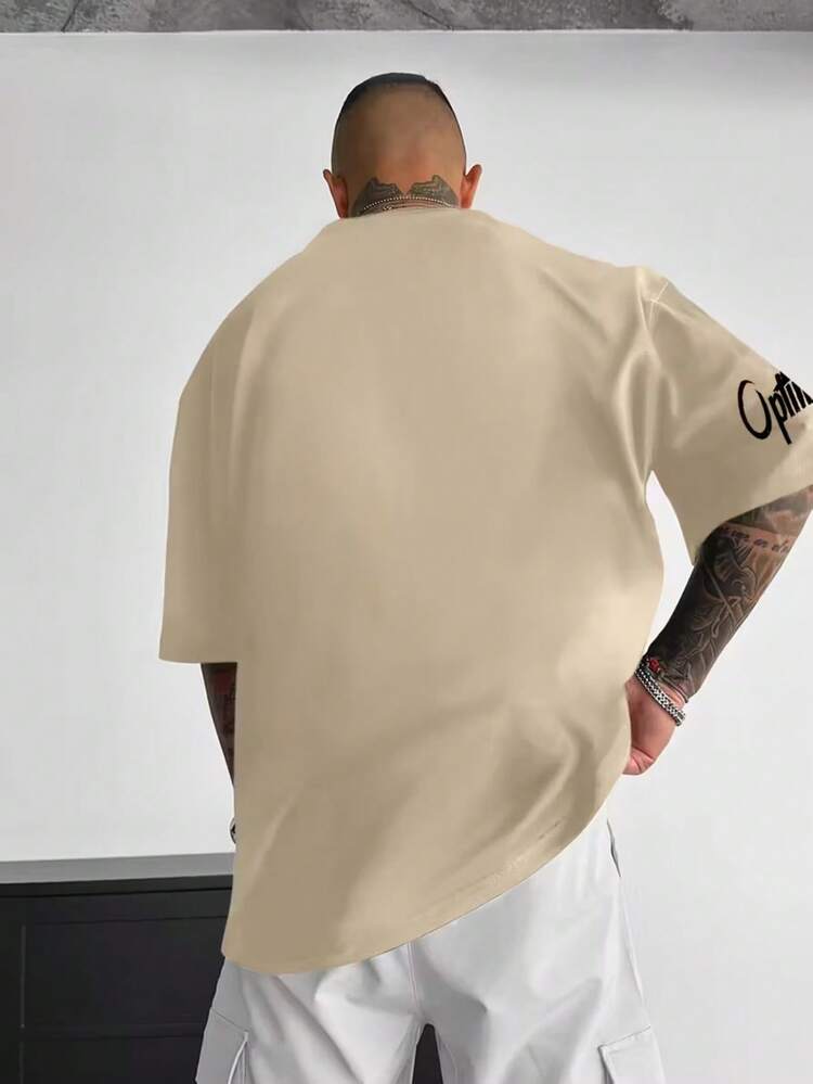 Camiseta de manga corta con estampado gráfico sencillo y versátil casual para hombres de K-GLORY - Albaricoque - Añade 3