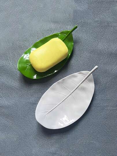 1 pieza Plato de jabón con diseño de hoja - Plástico duradero, accesorio de baño cuadrado para ducha y cocina