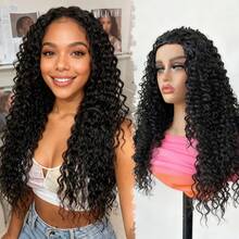 Deep Wave 26 Inch None Lace Front Deep Curly Wig Protein Synthetic Half Wigs With Drawstring For Women Daily ,Beginner Friendly