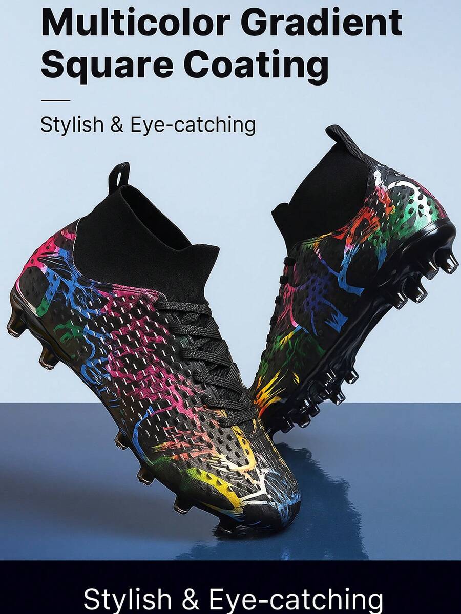 足球鞋，男女通用碎钉足球训练鞋，低帮户外团队运动鞋，适用于人造草坪、硬地及室内训练场。专业大码足球鞋，前系带防滑耐磨橡胶鞋底，AG钉足球鞋，轻质高性能防滑设计专业足球鞋。 - 黑色 - 查看 1