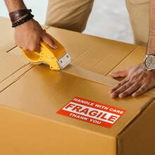 500张/卷易碎贴纸卷 - “小心轻放”“易碎”警告标签，红色和白色，感谢留言，非常适合运送易碎物品 - 彩色 - 查看 7