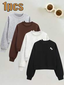 女士休闲圆领运动衫，时尚，秋冬 - 黑色 - 查看 1