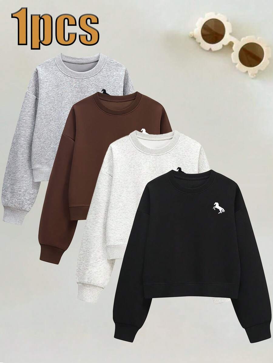 女士休闲圆领运动衫，时尚，秋冬 - 黑色 - 查看 1