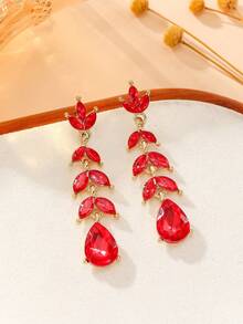 Rhinestone Water Drop Earrings - Red - View 3