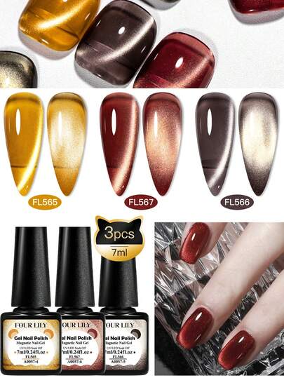 FOUR LILY FOUR LILY 3Pcs/Set Magnetic Moonlight Cat Eye Nail Polish Set,UV LED Long-Lasting, Salon Quality, White Moonlight Shade, Alcohol-Free For Salon-Quality Manicure