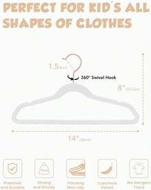 Blauesmeer 120 Pack Velvet Hangers, Premium Kids Hangers For Closet, Ultra-Thin, Cute, Non-Slip, Small Felt Hanger, 14-Inch, For Children's Clothes, White - 白色 - 查看 2