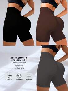 3 SEAMLESS RIBBED SHORTS KIT – HIGH COMPRESSION - Pto/ Brown/ Gray - View 2