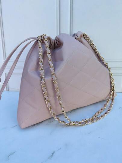 bolsa tipo morral para mujer, bolsa capitonada, grande, con cadenas