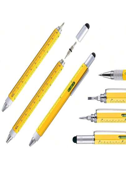 6-In-1 Multi-Functional Tool Pen, All-In-One Technical Tool Pen With Flathead & Screwdriver, Ballpoint Pen, Stylus Pen, Ruler, Level, Convenient Tool Kit