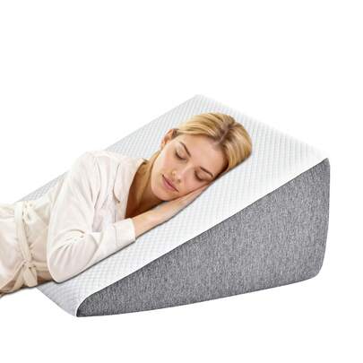 Extra-High Wedge Pillow, Memory Foam Bed Wedge For Snoring & Leg Elevation, Removable Washable Cover, White Gray, 23.6*23.6*12in