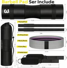 8 Count Barbell Pad Set For  Thrust - Squat Pad,Gym Accessories For Women With Bar Bad,Bench Press, With Gym Ankle Straps,Resistance Bands For Working Out,Lifting Strap,Carry Bag